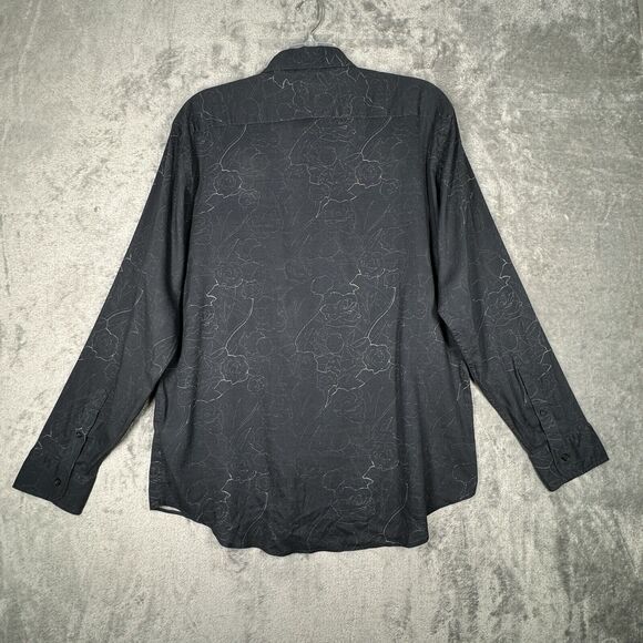 Billy Reid Shirt Mens XL‎ Slim Charcoal Gray Kirby Shirt Printed Neutral Preppy - Picture 3 of 9